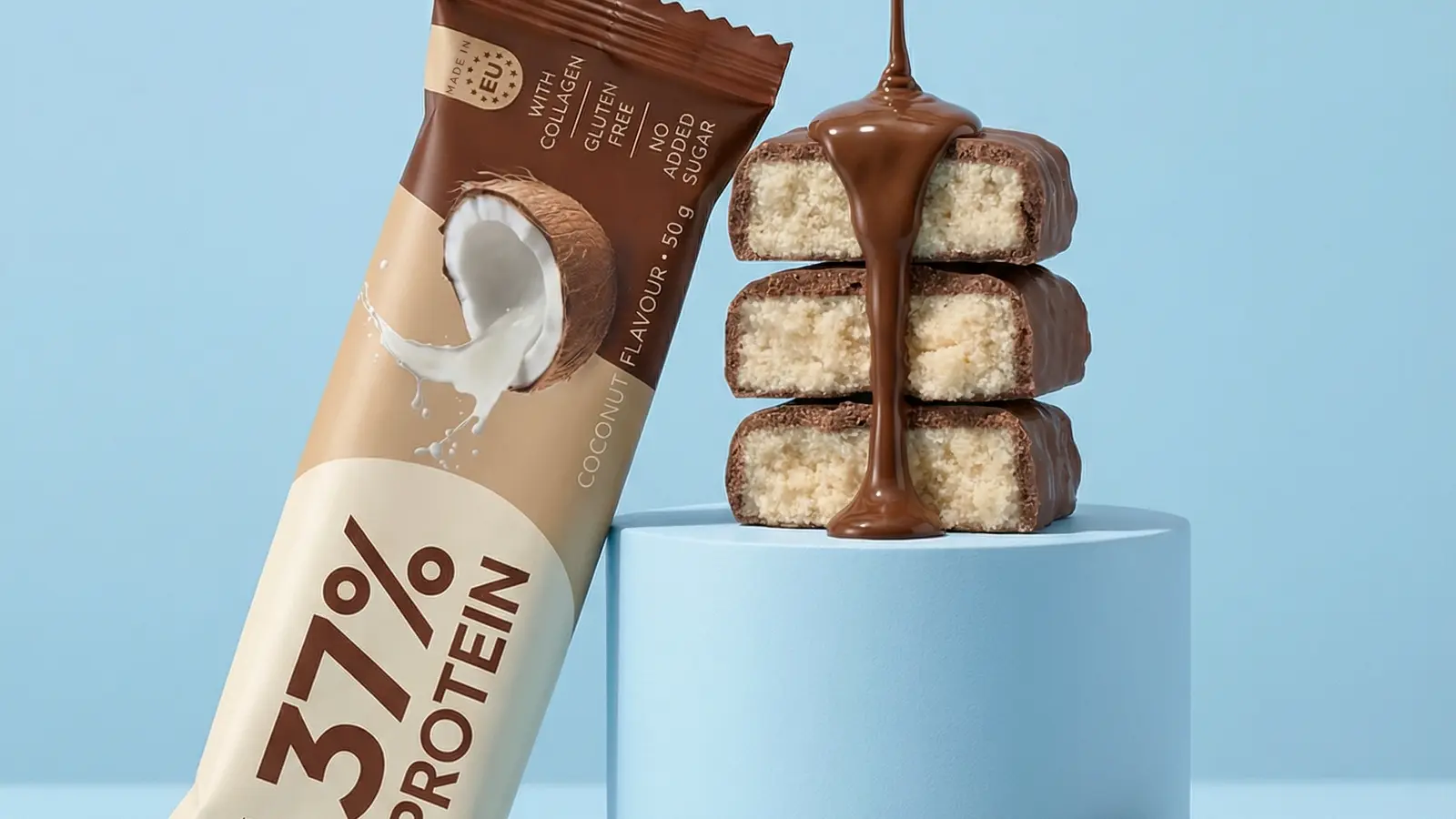 coconut yobeve protein bar with coconut and collagen protein positioning